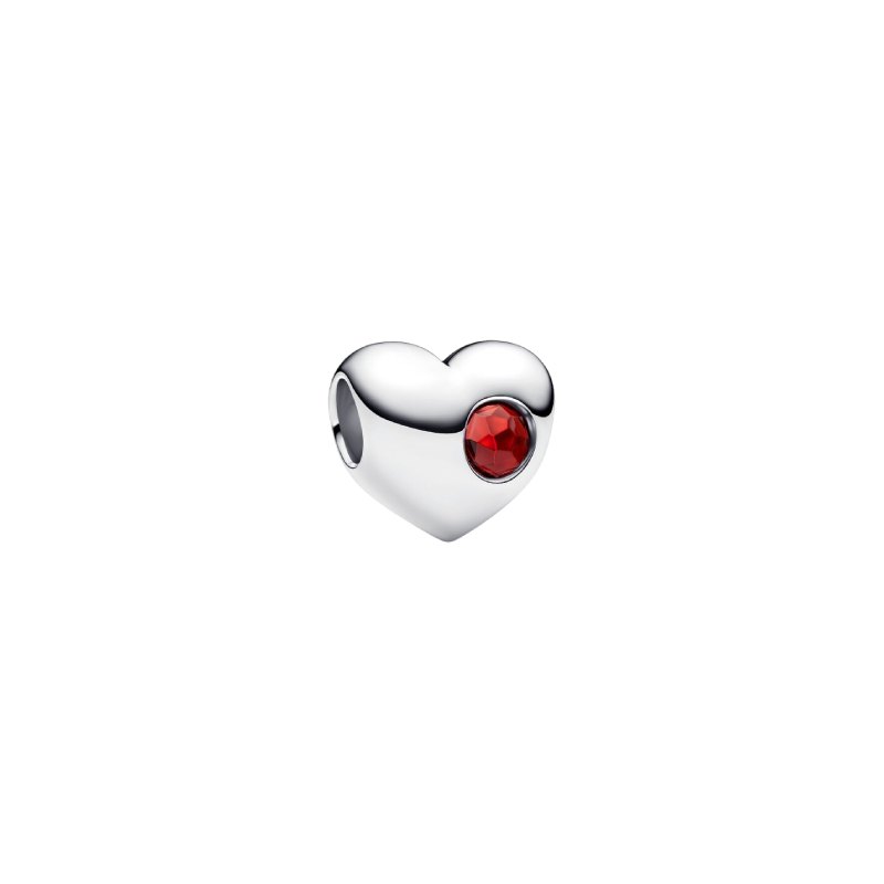 Charm PANDORA - Cuore con Pietra Rossa Scuro Gennaio da incidere - 794161C01