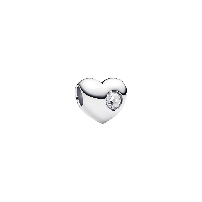 Charm PANDORA - Cuore con Pietra Bianca Aprile da Incidere - 794161C04
