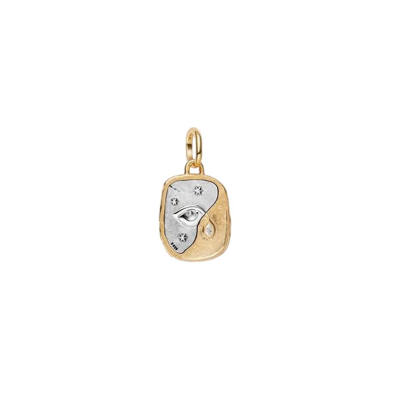 Charm PANDORA - Medallion Occhio "Nosce Te Ipsum" Argento Sterling 925, Esclusiva lega metallica rifinita in Oro - 764808C01