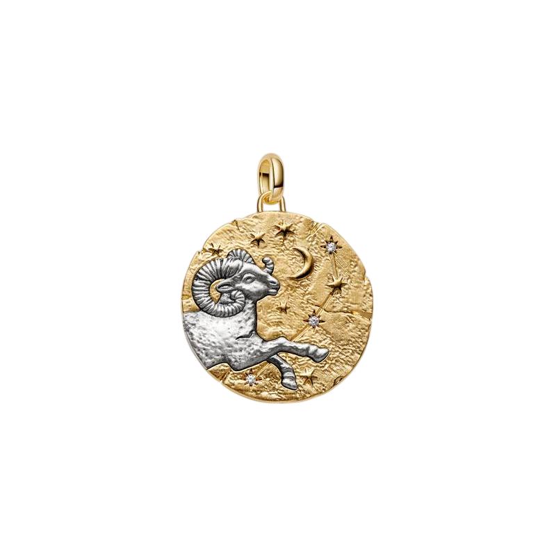 Charm PANDORA - Medallion XL Ariete "Acta Non Verba" Argento Sterling 925, Esclusiva lega metallica rifinita in Oro - 764997C01