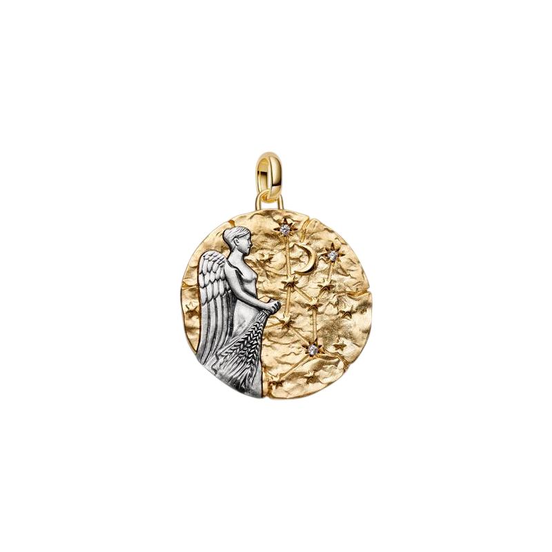 Charm PANDORA - Medallion XL Vergine "Animus Invictus" Argento Sterling 925, Esclusiva lega metallica rifinita in Oro - 765000C01
