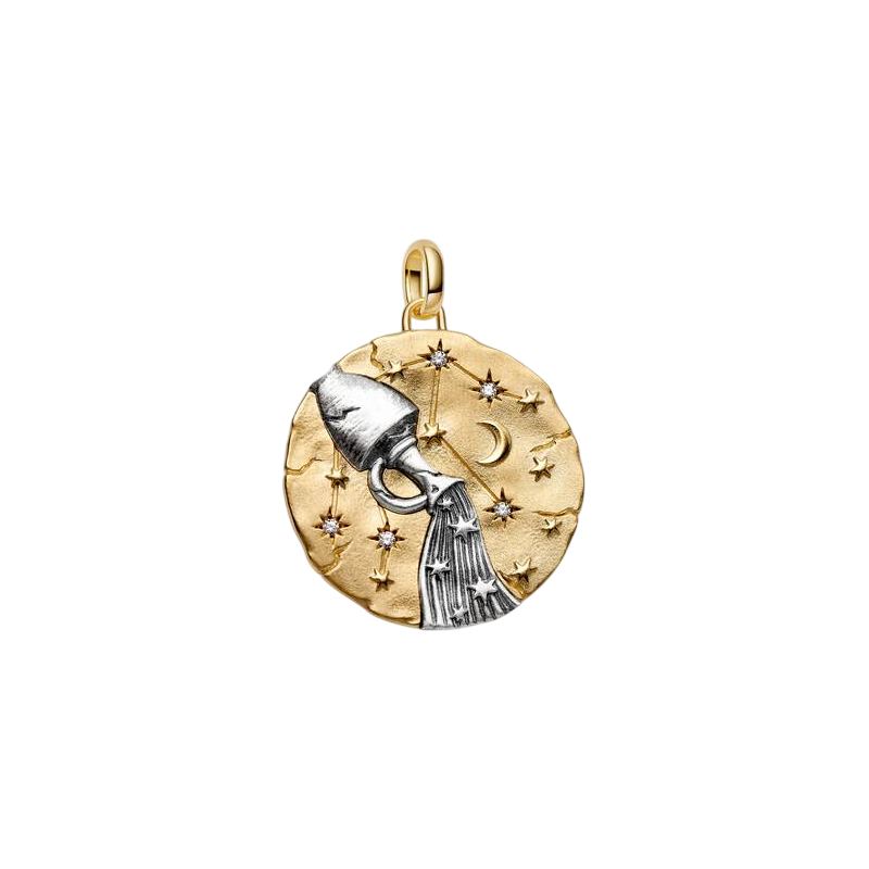 Charm PANDORA - Medallion XL Acquario "Omnia Mutantur" Argento Sterling 925, Esclusiva lega metallica rifinita in Oro - 765004C01