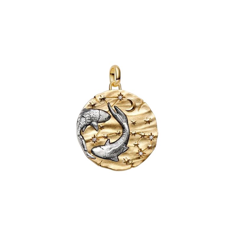 Charm PANDORA - Medallion XL Pesci "Memento Somniare" Argento Sterling 925, Esclusiva lega metallica rifinita in Oro - 765005C01